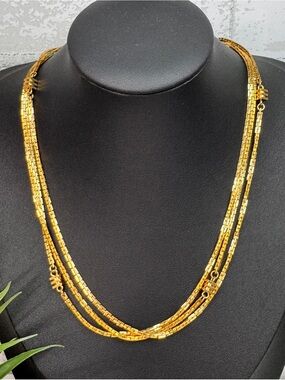 Vintage 70’s Monet MOD Long Gold Tone Minimalist Box Link Chain Station Necklace